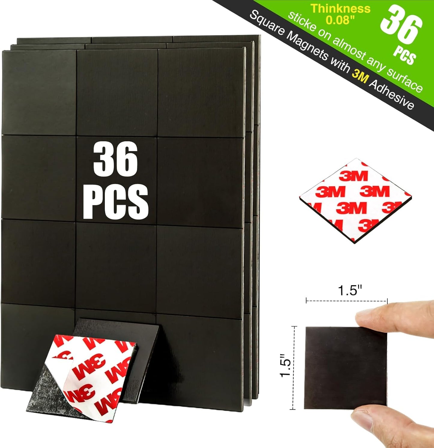 Magnetic Squares with Adhesive Backing(36PCS Each 1.5" x1.5"),Pre-Cut Self Sticky Magnets as Back to School Supplies,Peel and Stick for Cards/Picture/Poster (80mil Magnet)
