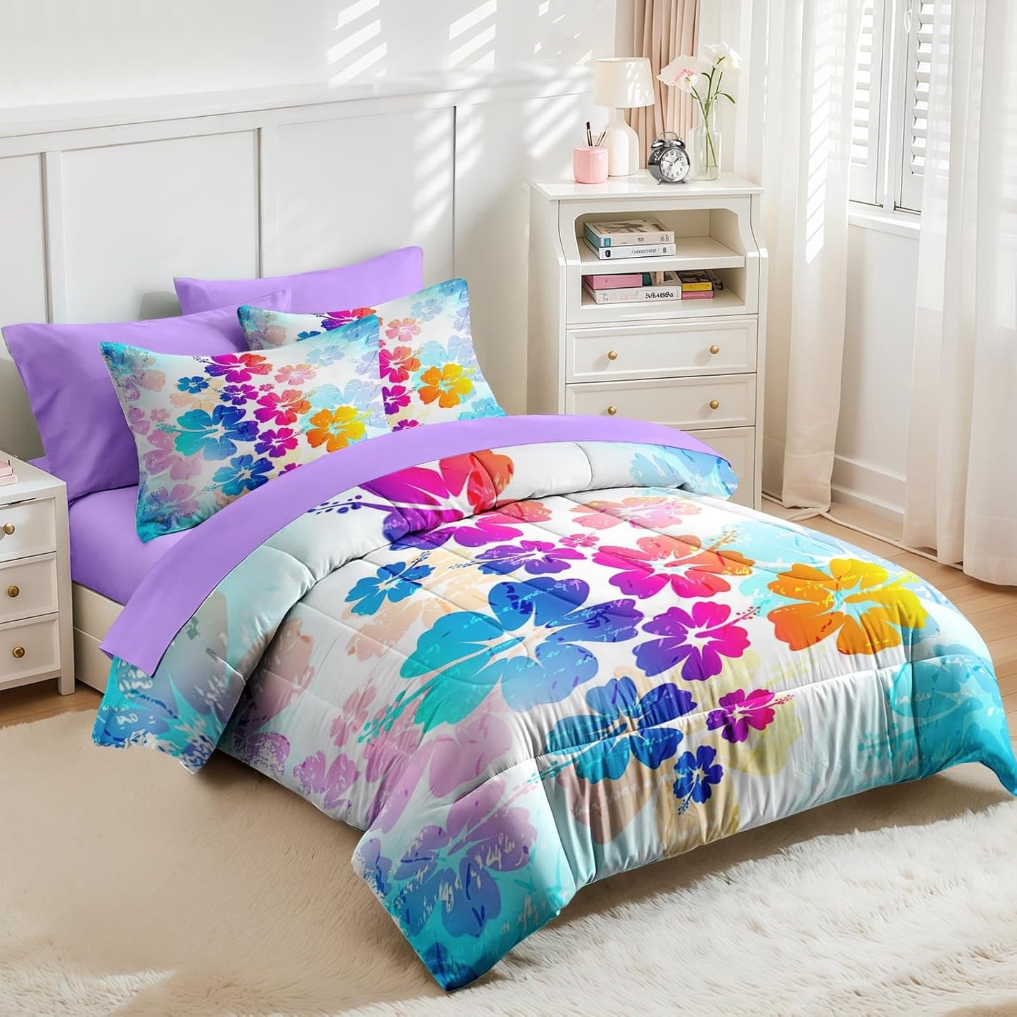 Nesker Comforter Set Twin Size, Science Lab School 5 Pcs Bedding for Kids and Adults, Medical University Chemistry Bed Sheet Sets with Fitted Sheet Pillowcase & Sham