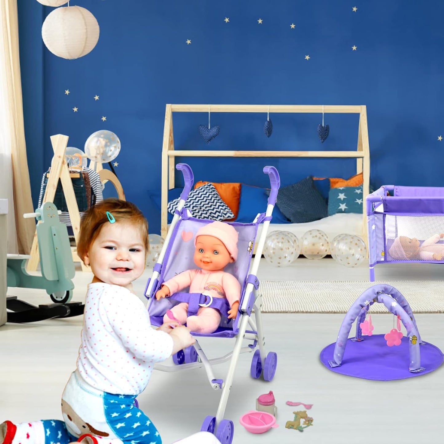 Anivia Stroller Toy Collection Doll Stroller Baby Doll Accessories for Toddlers 1-3Heart Design Gifts for Toddlers and Girls Toy Stroller