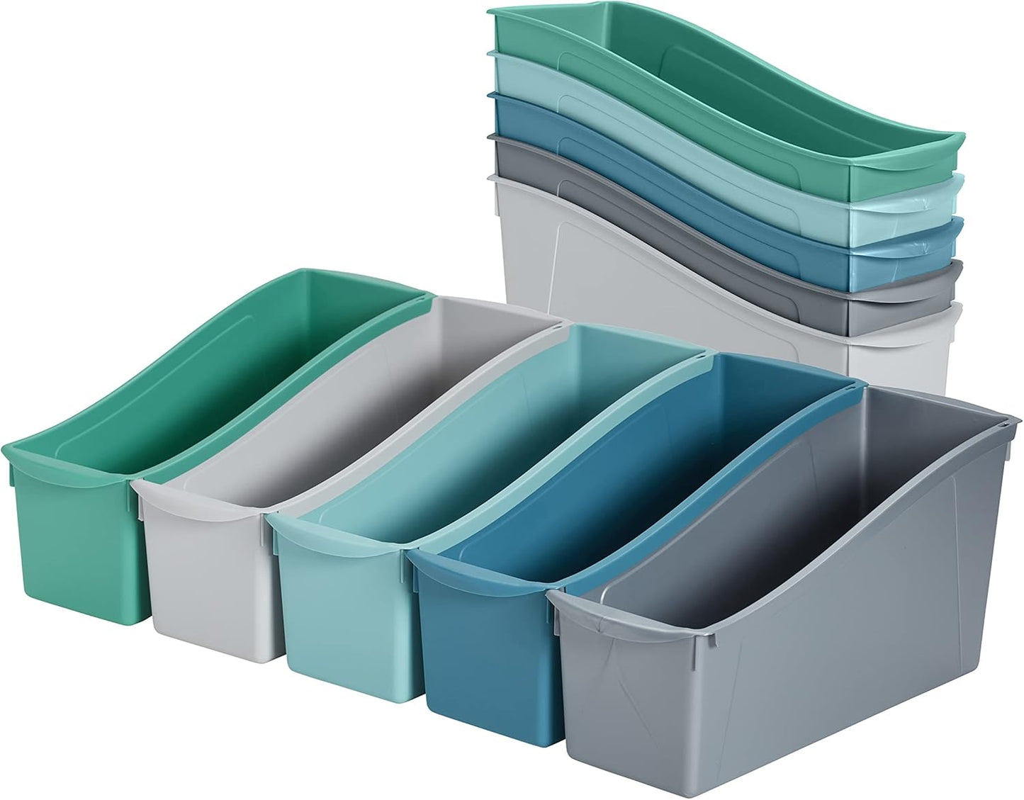 ECR4Kids Linking Plastic Storage Book Bin, Multipurpose Organization, Neon Purple, 10-Piece