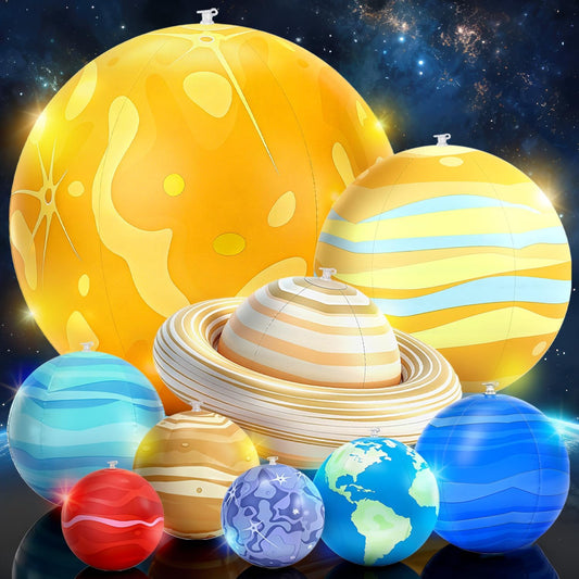 Inflatable Solar System Planets with Lights, 2026 Upgraded Inflatable Solar System 9 Giant Hanging Planets Astronomy Gifts for Ages 5-7, 6-8, 8-12 Outer Space Themed Room Party Decoration