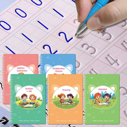 Reusable Grooved Handwriting Workbooks,Magic Copybook,Magic Writing Practice copy books, to help children improve their handwriting ink Practice Age 3-8 Calligraphy for kids(Animal edition)