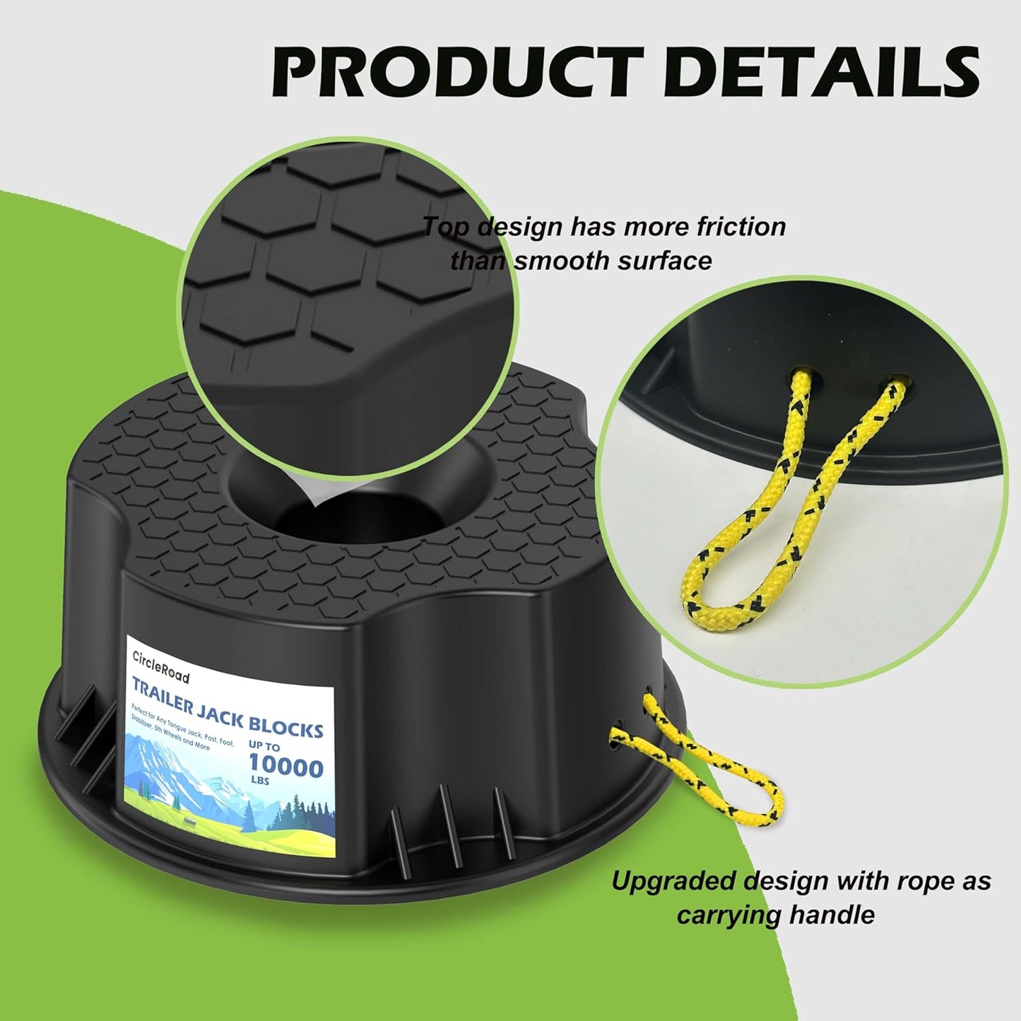 Trailer Jack Block, 1 Pack Heavy Duty Camper Jack Pads UV Resistant Up to 10,000 lbs Leveling Block for Trailer, Tongue Jack, 5th Wheels, Black