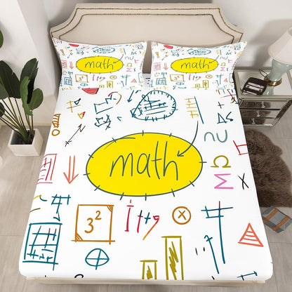 Erosebridal Science Theme Bed Sheets Set Full Size for Boys Girls Chemistry Periodic Table Print Sheet Set Chemical Subject Theme Sheets Teens Kids Math Science Atyle Fitted Sheet 4 Pcs