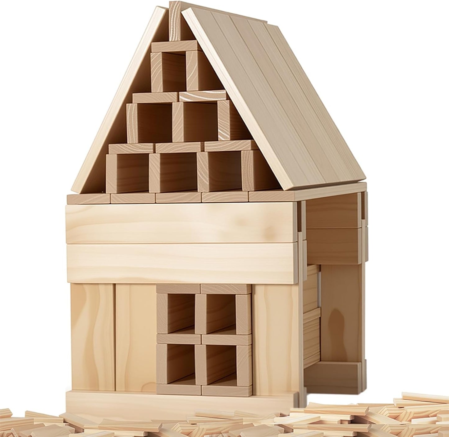 Premium 300 Pcs Natural Wooden Building Blocks for Kids Ages 3-12,Pine STEM Construction Toy - Open-Ended Classic Building Blocks Set for Castles, Bridges & Towers, Educational Learning Gift (4.7 in)
