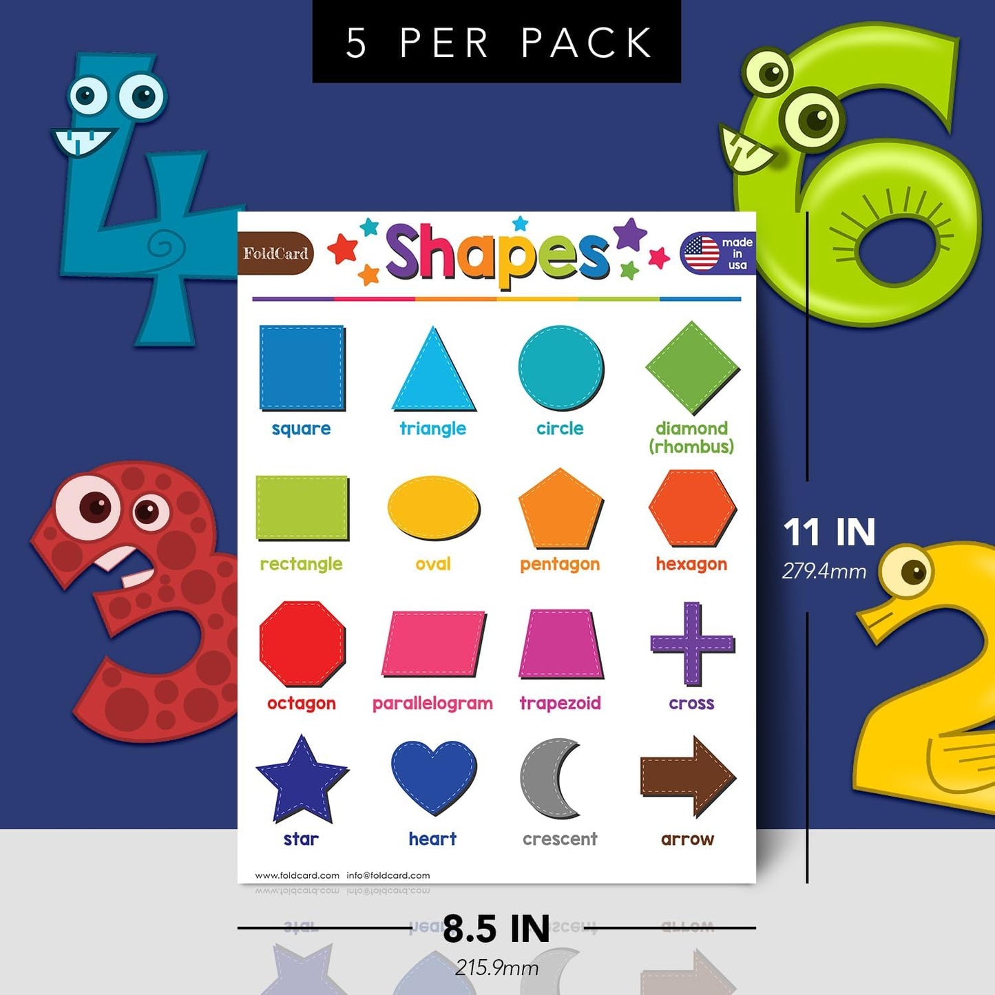 Multiplication Chart Math Table Poster – Double-Sided Educational Visual/Learning Aid Poster, Bright and Colorful | Glossy Durable Cardstock | 8.5 x 11" | 5 per Pack