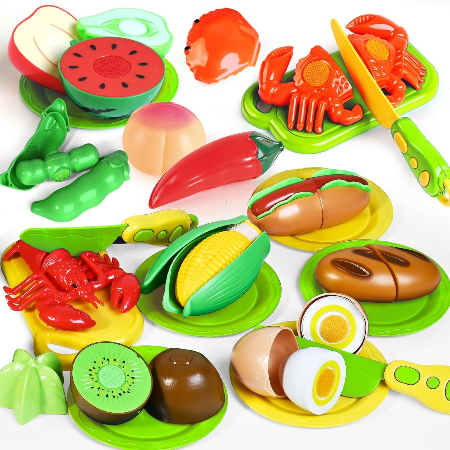 100 PCS Cutting Play Food Toy for Kids Kitchen, Pretend Food Toys for Toddlers, Play Kitchen Toys Accessories with 2 Baskets, Fake Food/Fruit/Vegetable, Birthday Gifts for 3 4 5 Years Old Boys Girls