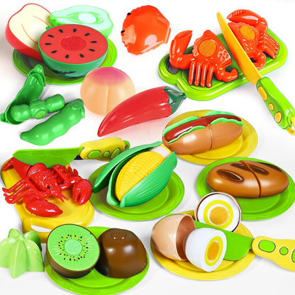 100 PCS Cutting Play Food Toy for Kids Kitchen, Pretend Food Toys for Toddlers, Play Kitchen Toys Accessories with 2 Baskets, Fake Food/Fruit/Vegetable, Birthday Gifts for 3 4 5 Years Old Boys Girls