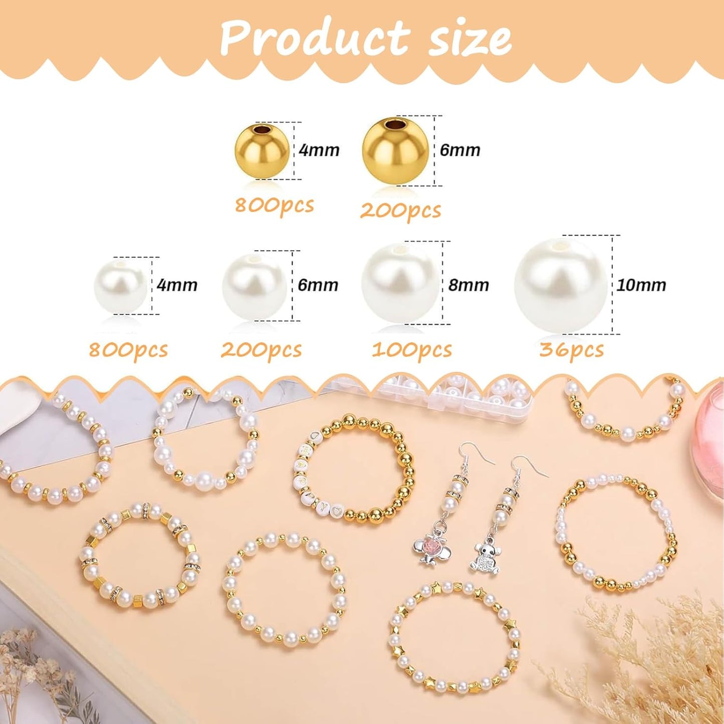 Hpebl 2136PCS Beads for Bracelets Pearl Bracelet Making Kit Friendship Bracelet Kits Bracelet Bead Kits Small Pearl Bead and Gold Beads Beading Kit for Bracelets Jewelry Making Kit