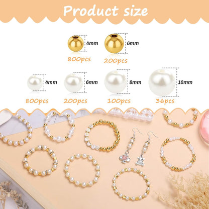 Hpebl 2136PCS Beads for Bracelets Pearl Bracelet Making Kit Friendship Bracelet Kits Bracelet Bead Kits Small Pearl Bead and Gold Beads Beading Kit for Bracelets Jewelry Making Kit