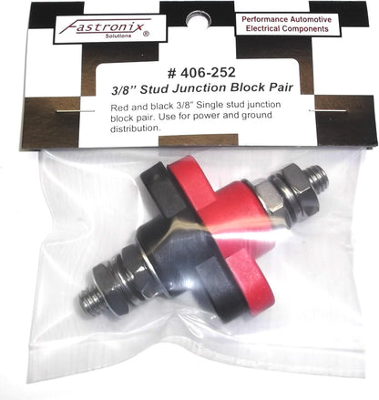 Fastronix 3/16" (#10-32) Stainless Steel Single Stud Power and Ground Junction Block Red and Black