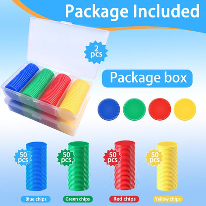 200pcs Math Counters,1 Inch Bingo Chips,4 Colors with Storage Box Plastic Poker Chips,for Education,Math Counters,Round Game