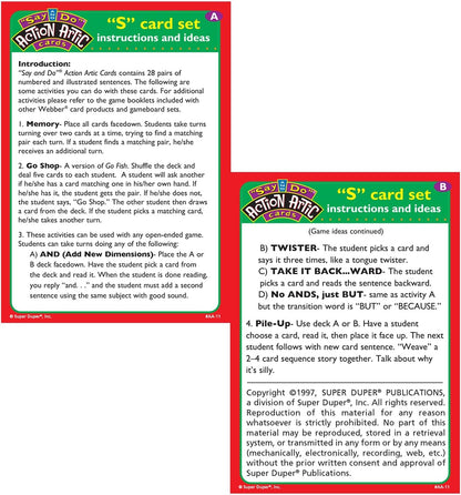 Super Duper Publications | Say and Do® Action Articulation S Sounds Fun Deck | Vocabulary and Language Development Flash Cards | Educational Learning Materials for Children