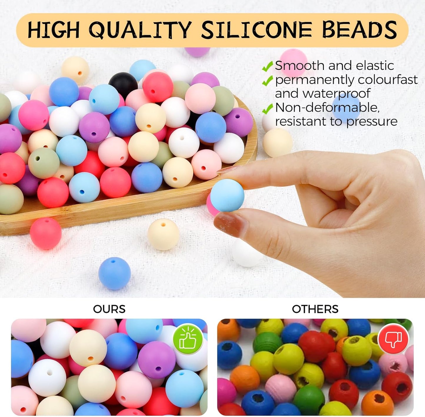 120PCS FIVEIZERO Silicone Beads for Keychain Making, 15mm Glacier Gray Round Silicone Rubber Focal Beads Bulk for DIY Crafts, Bracelets, Necklaces, and Pens