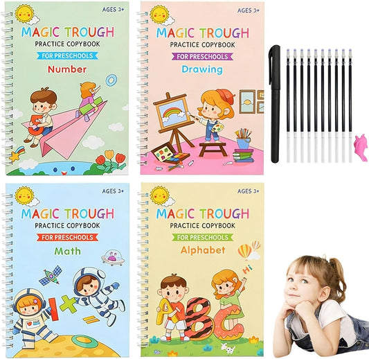 Magic Grooved Writing Books for Kids, Handwriting Practice for Ages 5–7, Tracing Books for Kids Ages 3–5, Preschool & Kindergarten Workbook with Letters, Numbers, Math & Drawing