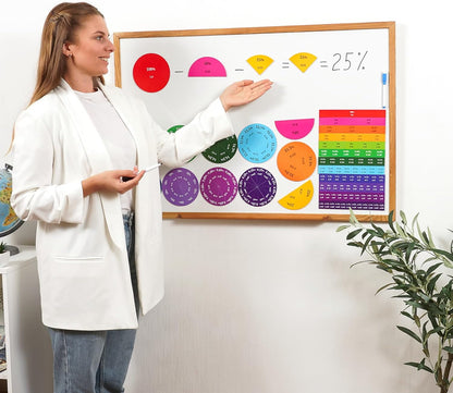 178 PCS Magnetic Fraction Tiles & Fraction Circles with Decimals & Percentages, Fraction Strips, Bars, Fraction Magnets, Fraction Manipulatives Class Set Kit, Fractions for Kids Math - Simply Magic