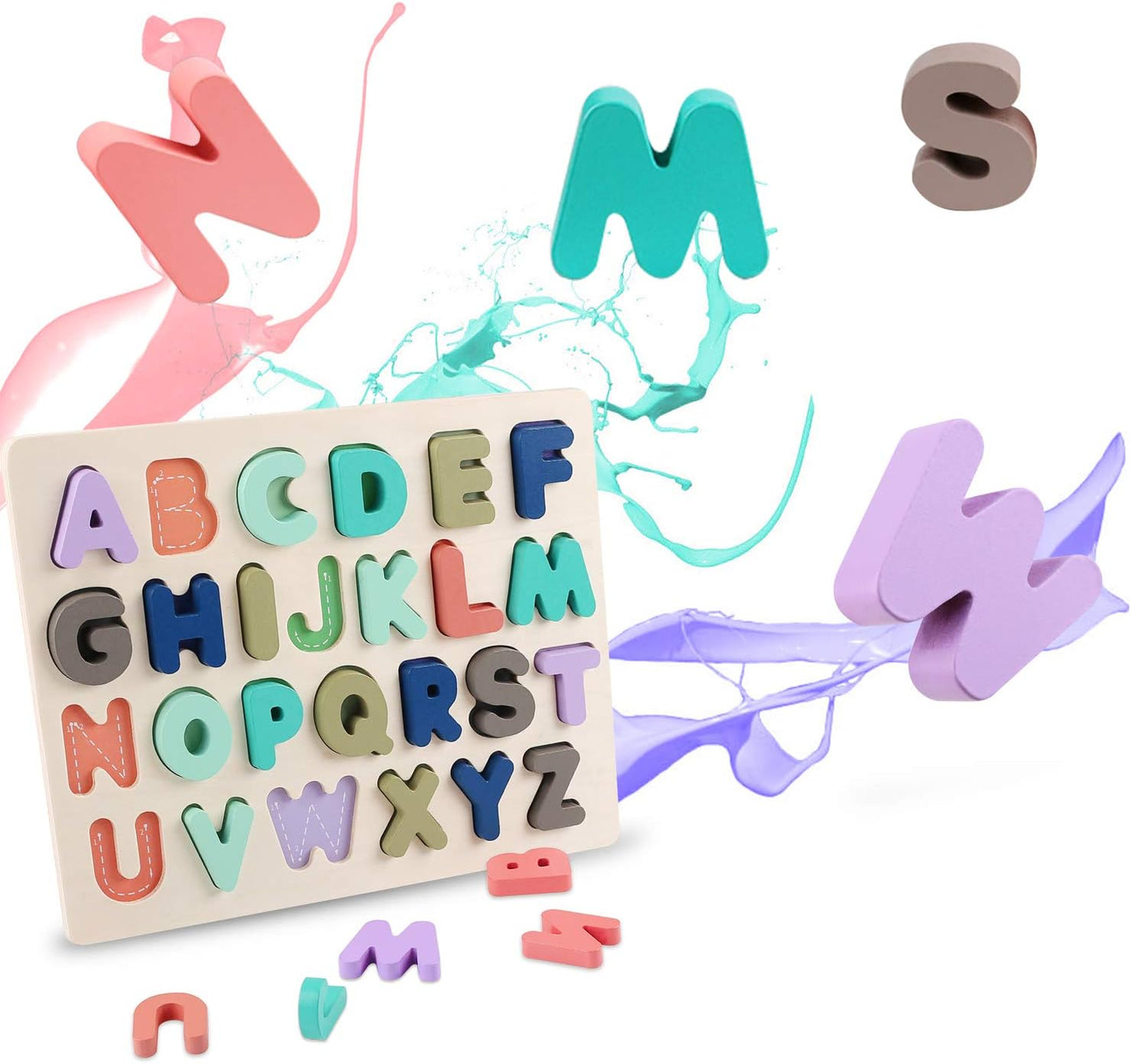 Wooden Puzzles for Toddlers, LENNYSTONE Wood Alphabet Number Shape Puzzles Kids Preschool Learning Toys for Boys Girls Ages 2 3 4 5 Year olds