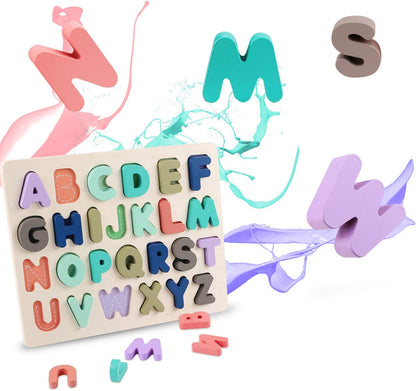 Wooden Puzzles for Toddlers, LENNYSTONE Wood Alphabet Number Shape Puzzles Kids Preschool Learning Toys for Boys Girls Ages 2 3 4 5 Year olds
