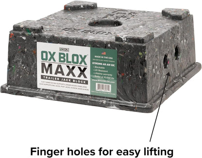 OX BLOX MAXX Heavy Duty Trailer Jack Block - 10,000 lbs. Capacity - 10.5x10.5x4.5 Inches - 6.8 lbs Weight - 5th Wheel RV Jack Block for 9" Round Feet - 9" and Smaller Feet Nest Securely Within Ridges