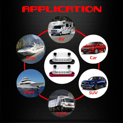 2 x #10 (M5) Studs Power Distribution Block with 5 x #8 (M4) Screws, Ampper 4.2" Bus Bar 12V Power Distribution Terminal Block Battery Busbar for Car Audio Solar (Red & Black)