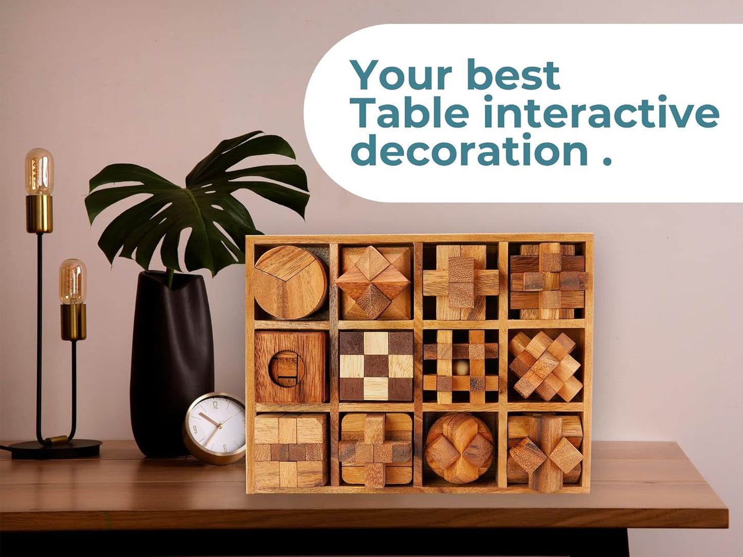 BSIRI 16 in 1 Wooden Brain Teaser Puzzles for Adults and Teens or Kids Interlocking 3D Mini Wood Mind Games Hand Puzzle Teasers Set Toys Coffee Table Games Gift