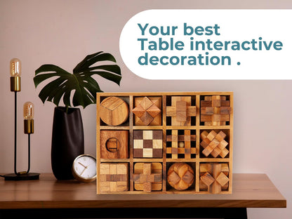 BSIRI 16 in 1 Wooden Brain Teaser Puzzles for Adults and Teens or Kids Interlocking 3D Mini Wood Mind Games Hand Puzzle Teasers Set Toys Coffee Table Games Gift