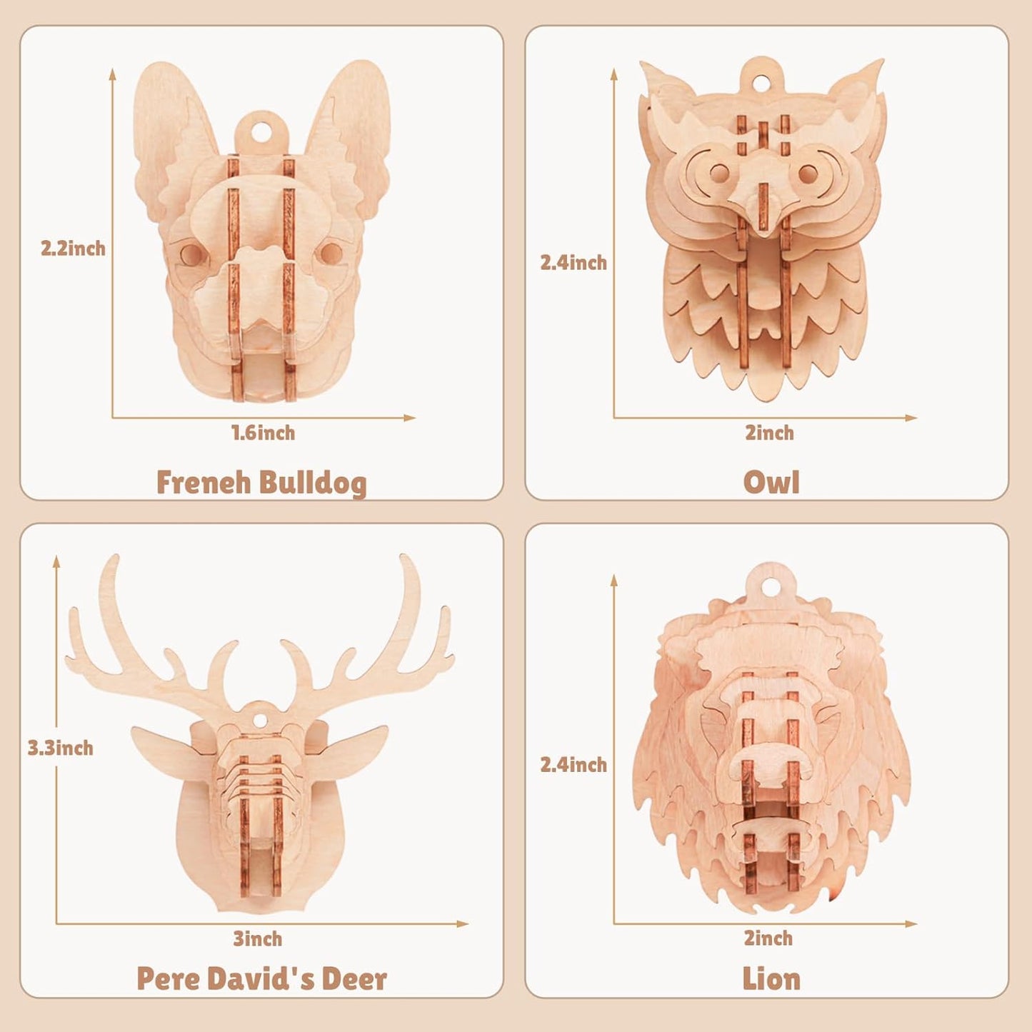 3D Wooden Puzzles for Kids, 8 Pcs Animal Assembly Model Wood Arts and Craft Puzzles Set, No-Glue DIY Delicate Pendant STEM Toys for Boys Girls Ages 6+, Educational Birthday Gift, Party Favors