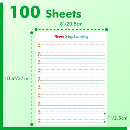 100 Sheets Ruled Writing Paper, Double-Sided Printing Skip-A-Line Ruled Writing Paper with Dotted Lines Handwriting Practice Paper 1” line spacing for Kindergarten Toddlers Kids (11” x 8.3”)