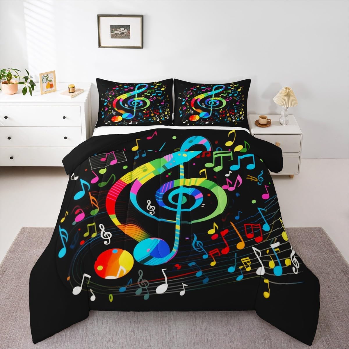 Erosebridal Drum Kit 3D Print Kids Comforter Sets Rock Music Themed Full Bedding Set for Boys Girls Musical Pattern Comforter Set,Colorful Retro Style Quilt Duvet 3 Pcs