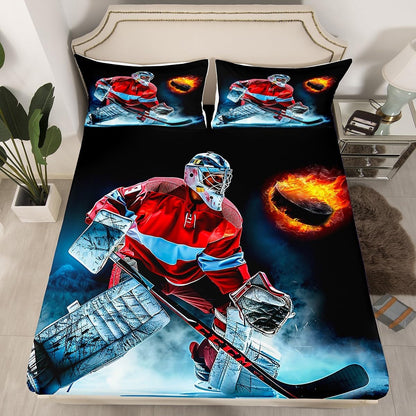 Manfei Musical Kids Fitted Sheet Full Size, MusicalGuitar Radio Drum Kit Headset Print Bedding Set 3pcs for Boys Girls, Rock Music Bed Cover with 2 Pillowcases, Soft Polyester Bedding, No Top Sheet