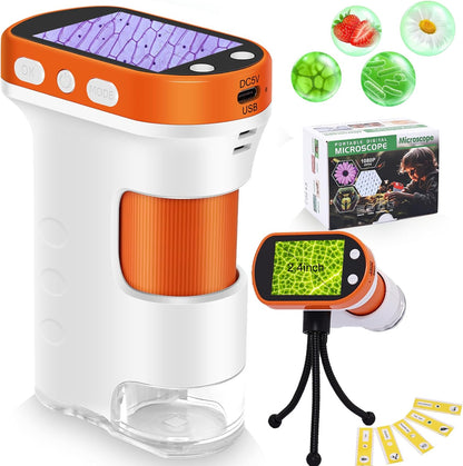 OZSTAR Microscope for Kids 1000x Magnification, 2.4-inch ScreenPocket Microscope with Photo and Video Recording (with Slide Kit) Portable Educational Gift