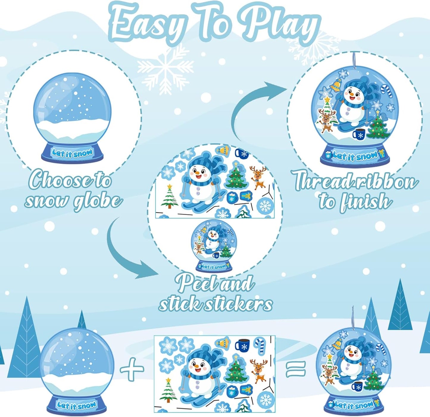 60Pcs Winter Craft Snow Globe Kit for Kids - DIY Polar Animals Stickers Make Your Own Hanging Ornaments Bulk for Christmas Holiday Party Favors