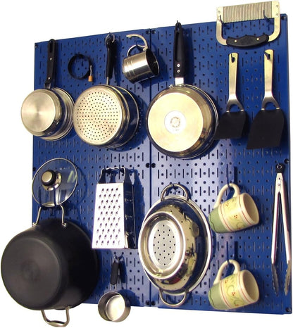 Wall Control Kitchen Pegboard Organizer Pots and Pans Storage Rack Organization Kit with Green Pegboard and White Accessories