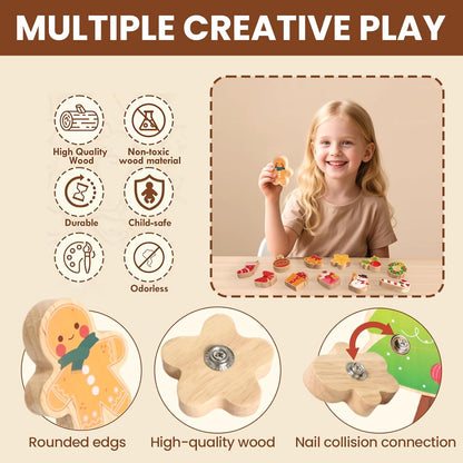 HUZU Christmas Tree Snap Builders 2025 – Wooden Building Blocks, 3D Puzzle, DIY Montessori Fine Motor Toy, Christmas Ornaments, Decor, Gifts for Grandkids, Stocking Stuffers for Kids, Boys & Girls