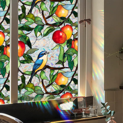 Flower Stained Glass Window Film Decorative Static Cling Stickers Sun Blocking Privacy Decals for Home Car White Lily