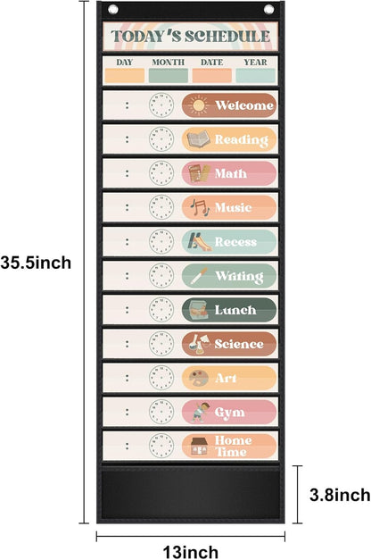 Godery Boho Daily Schedule Pocket Chart for Classroom with 24 Cards，Welcome Back to School Classroom Decorations, White
