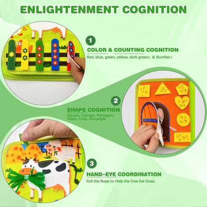 Busy Book for Toddlers, Montessori Toys Busy Board for Toddlers, Birthday Gifts for Boys & Girls, Quiet Activity Book with Life Skills, Cognition, Sorting - Autism Sensory busy book, Travel toys