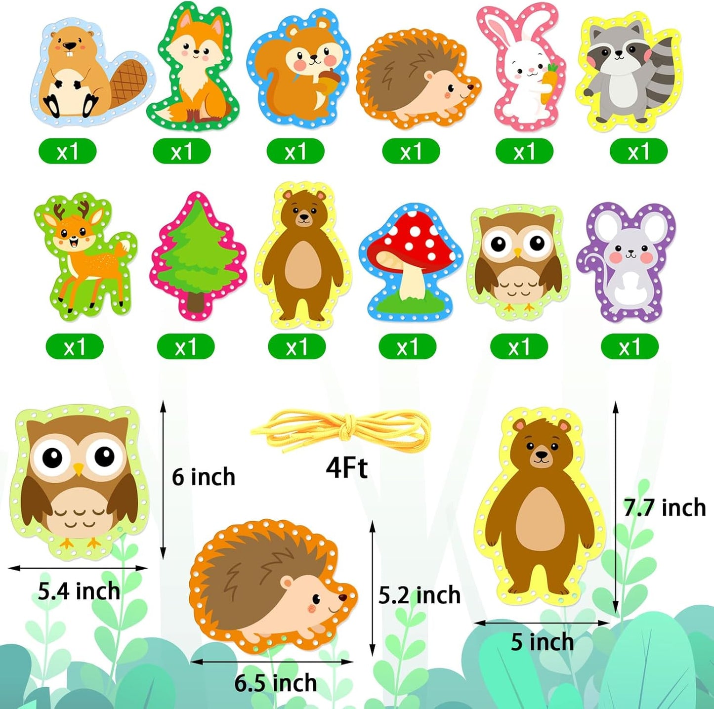 Omlisca Woodland Animals Lacing Cards for Kids 12 Pack Forest Animals Sewing Cards Owl Fox Bear Woodland Theme Party Decor Arts and Crafts Gifts for Toddler Preschool Developing Imagination Supplies