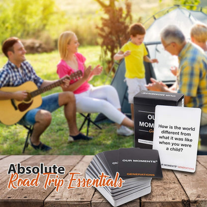 OUR MOMENTS Generations Game: 100 Conversation Starters for Grandparents & Grandchildren, Portable Cardstock Tabletop Game for Family Dinner, Car, Camping, Road Trip