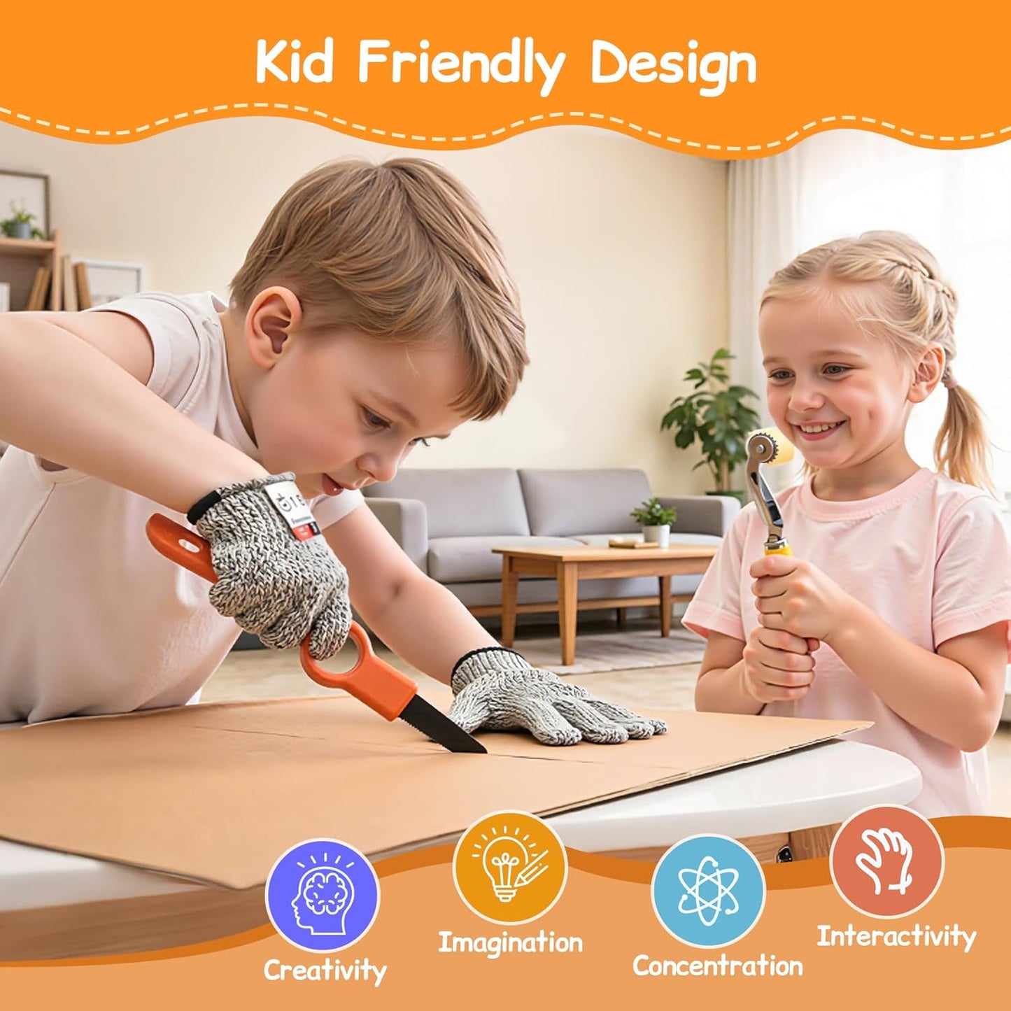 Kids Cardboard Cutter Safe Tool Set 150 Pcs Cardboard Construction Kit for Todder with Storage Box,Creative Educational Toys Gift for Boys Girls