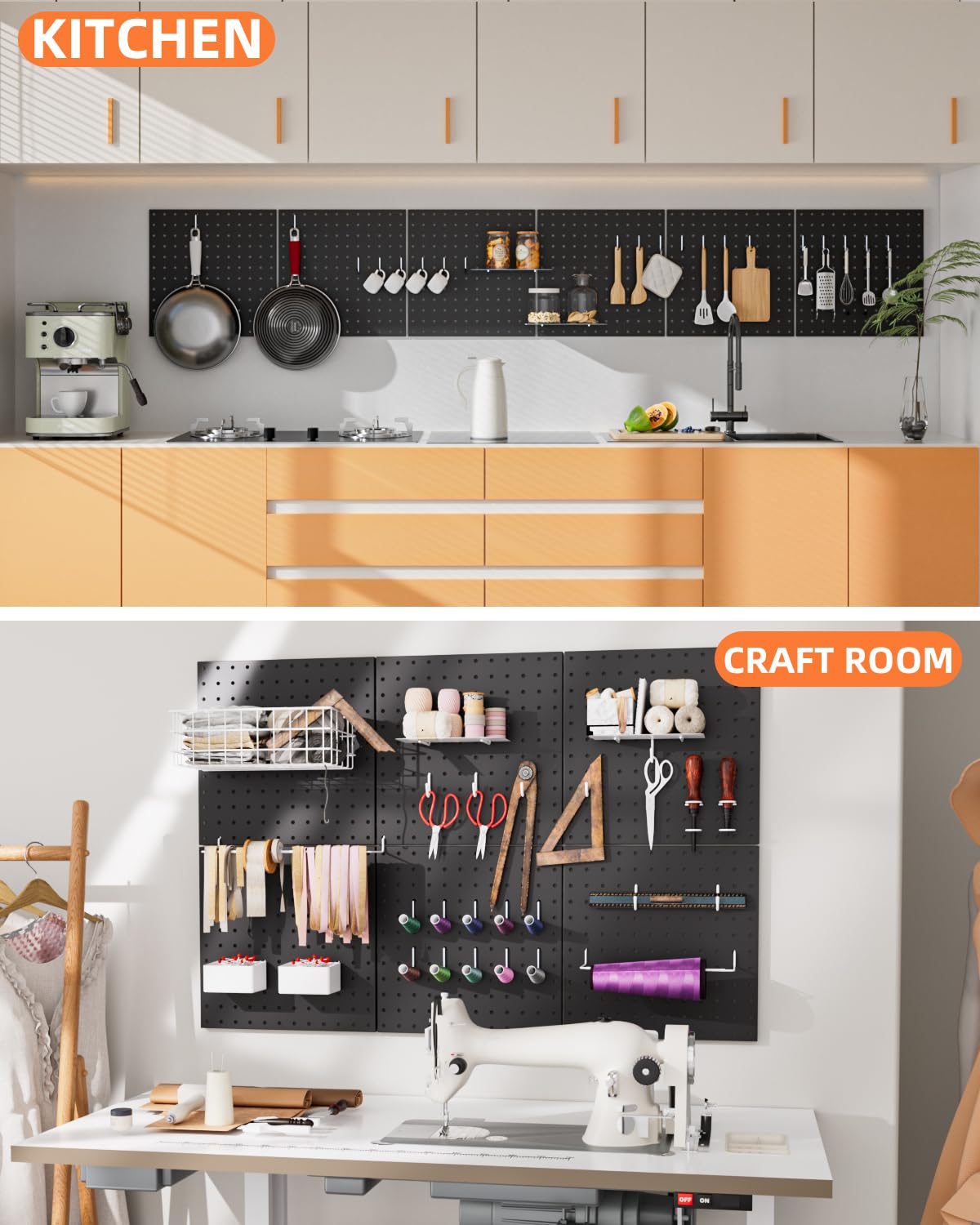INCLY 70PCS Pegboard Wall Organizer, 4PCS Metal Peg Board Panels with 66PCS 1/4" Pegboard Hooks Accessories Kit, Black Peg Board for Walls Home, Garage Tool Storage, Workbench Organization