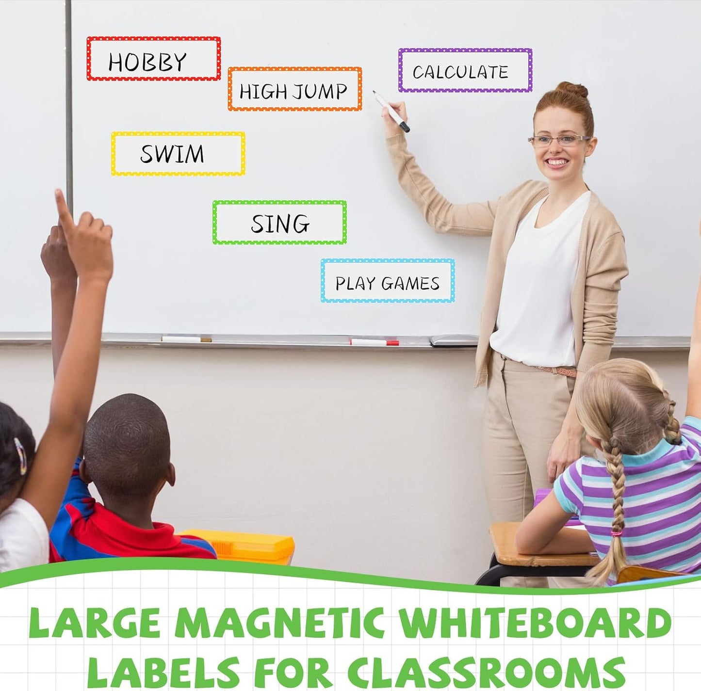 Janlaugh 12 Pcs Large Magnetic Dry Erase Labels for Classroom, 12 x 4 Inch Rectangle Magnetic Name Plates Label Flexible Magnet Stickers for Whiteboards Refrigerator(Rainbow Color,Style 1)