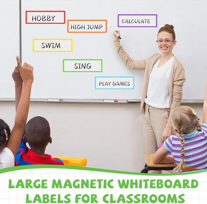 Janlaugh 12 Pcs Large Magnetic Dry Erase Labels for Classroom, 12 x 4 Inch Rectangle Magnetic Name Plates Label Flexible Magnet Stickers for Whiteboards Refrigerator(Rainbow Color,Style 1)