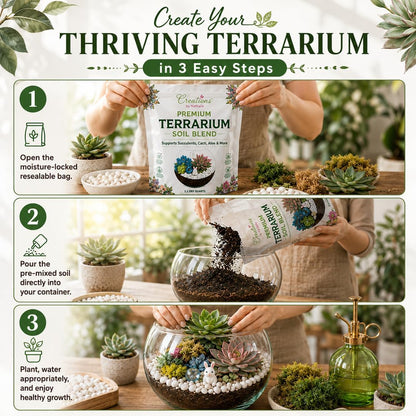 Creations by Nathalie – DIY Large Terrarium Starter Kit with Soil, Moss, Pebbles, Healing Crystal, Tools & Supplies – Terrarium Kit for Adults & Teens, Handcrafted in USA
