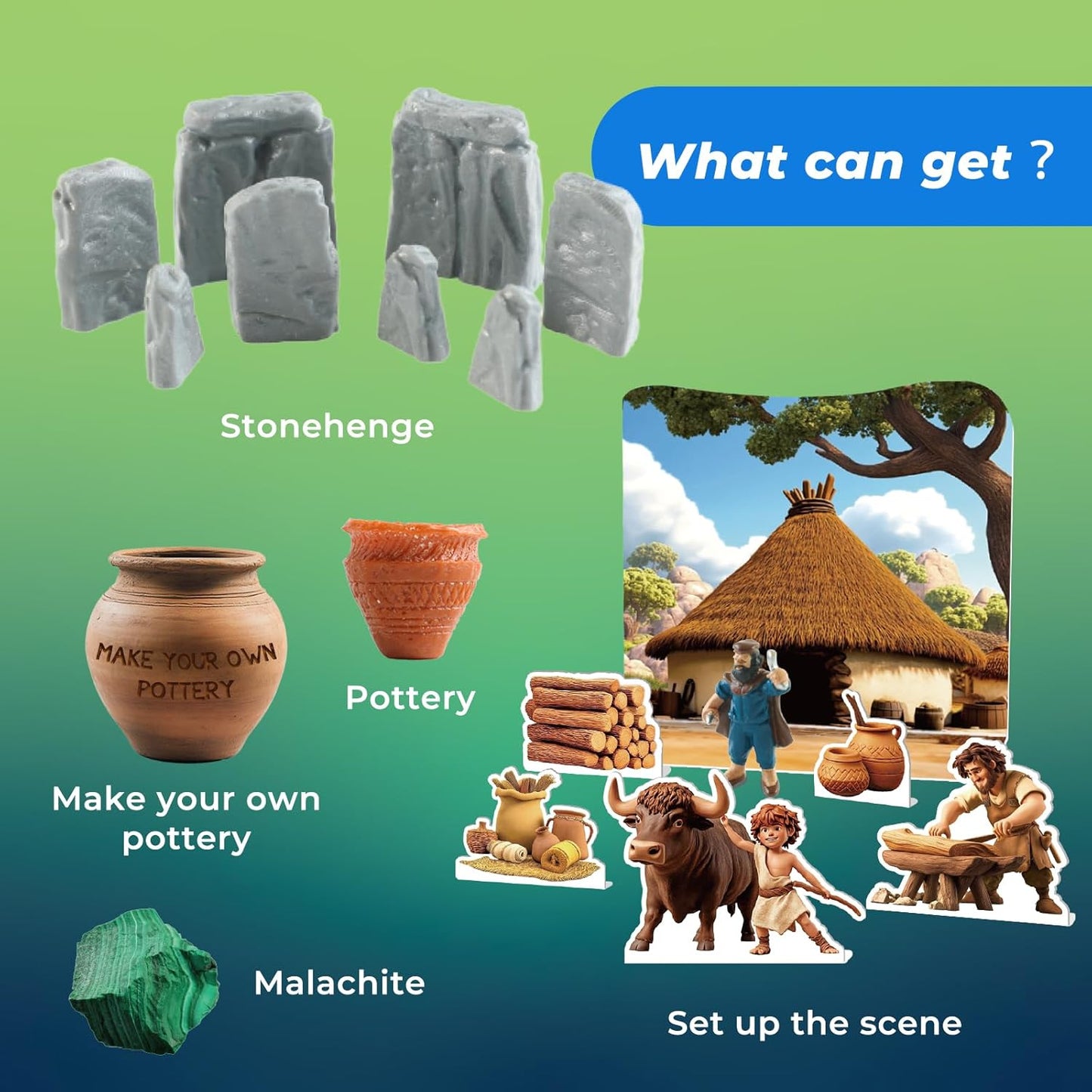 EDUMAN Stone Ages Fossil Dig Kit for Kids, Dig it Up Ancient Creatures Kit, Archaeology Kits with Mining Kit Tools, Educational Toys & Stem Toys for Kids Age 6 for Boys Girls