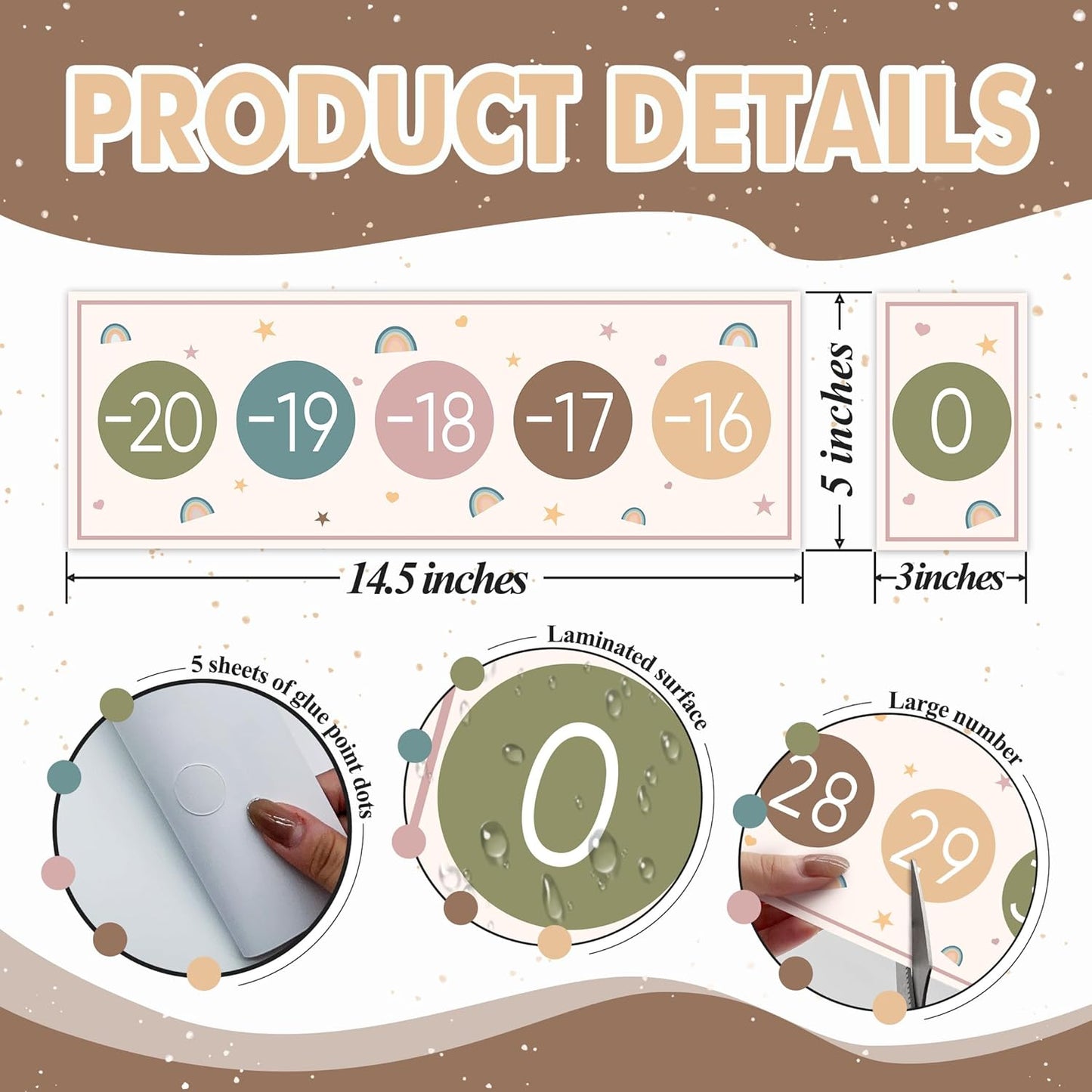 29 Pieces Number Line for Classroom Wall -20 to 120 Number Line Bulletin Board Border Boho Classroom Decorations Math Posters for Teachers
