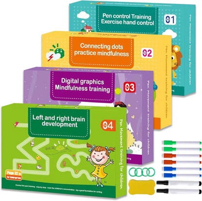Scribble Smart Workbook, Handwriting Practice Workbook, Reusable Preschool Workbook and Tracing Book, Little Curious Mind Magic Scribble Smart Workbooks for Kid Ages 3-5 (4pcs Set)