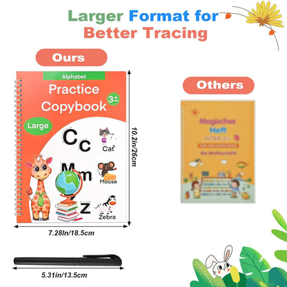 Magic Grooved Practice Copybook for Kids 3-8 - 6 Reusable Handwriting Practice Books with Pens | Letter & Number Tracing, Math & Drawing | Preschool & Kindergarten Workbook Set