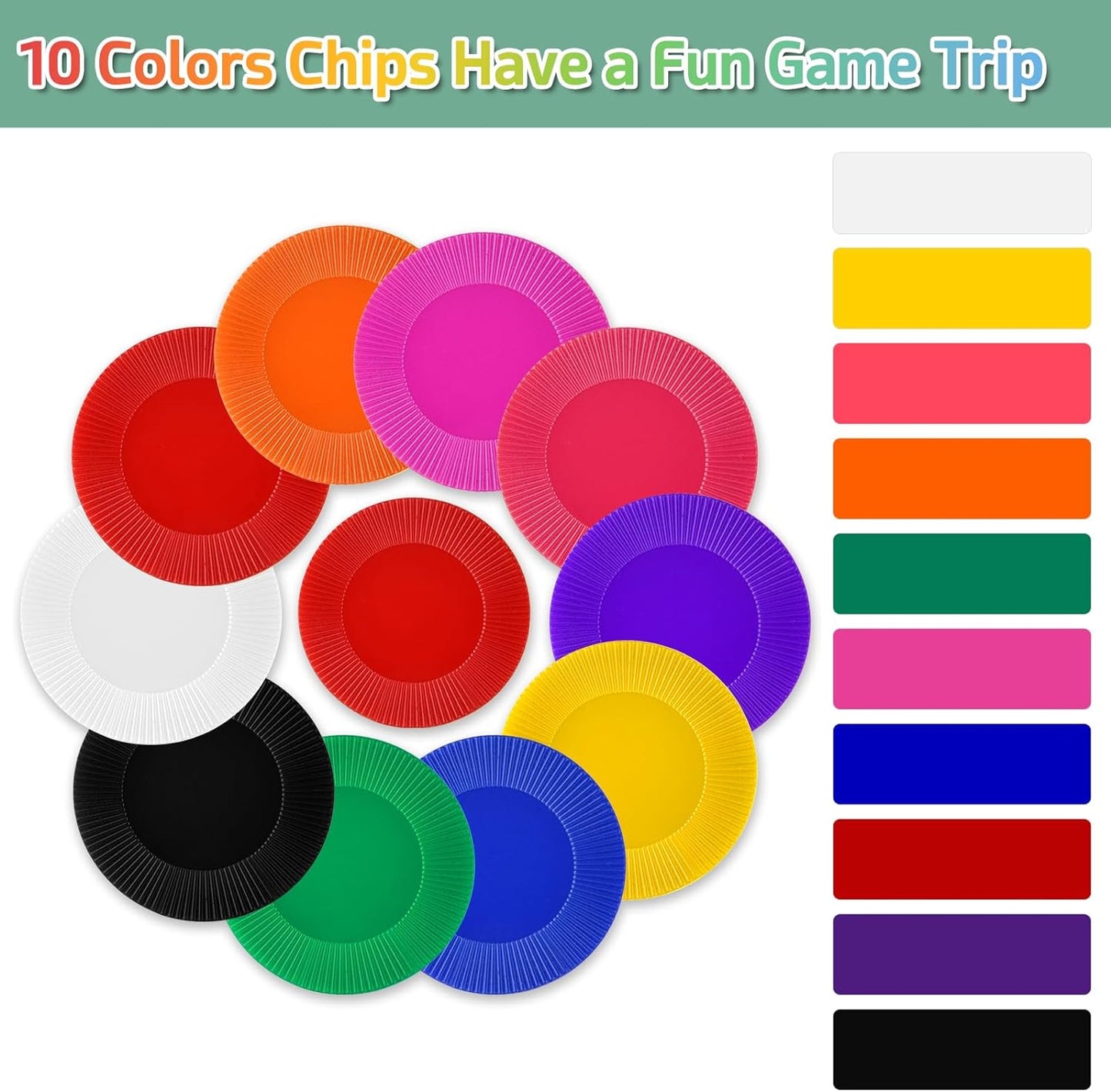 Coopay 250 Pieces 1.5 Inch Plastic Poker Chips 10 Colors Poker Card Game Chips Bulk Learning Counters Disks Bingo Chip Counting Markers for Math Practice, Game Tokens and Teaching Rewards, 38 mm