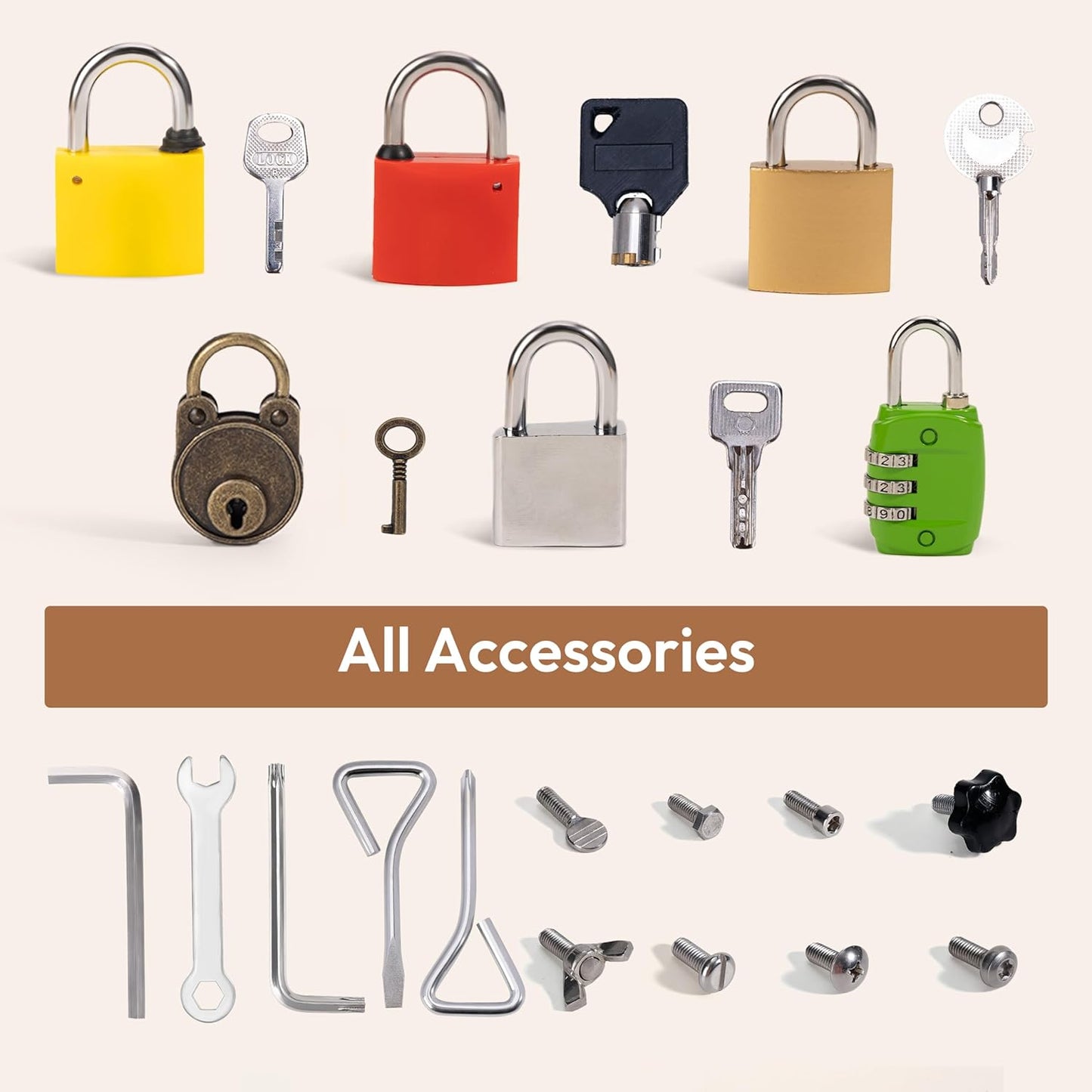 Woodtoe 8 PCS Montessori Lock and Key Toy, Montessori Toys for Toddlers 3 4 5 Year Old, Kids Tool Set, Montessori Materials Preschool Learning Toy, Fine Motor Skill, Educational Toys for Boy Girl 3-6